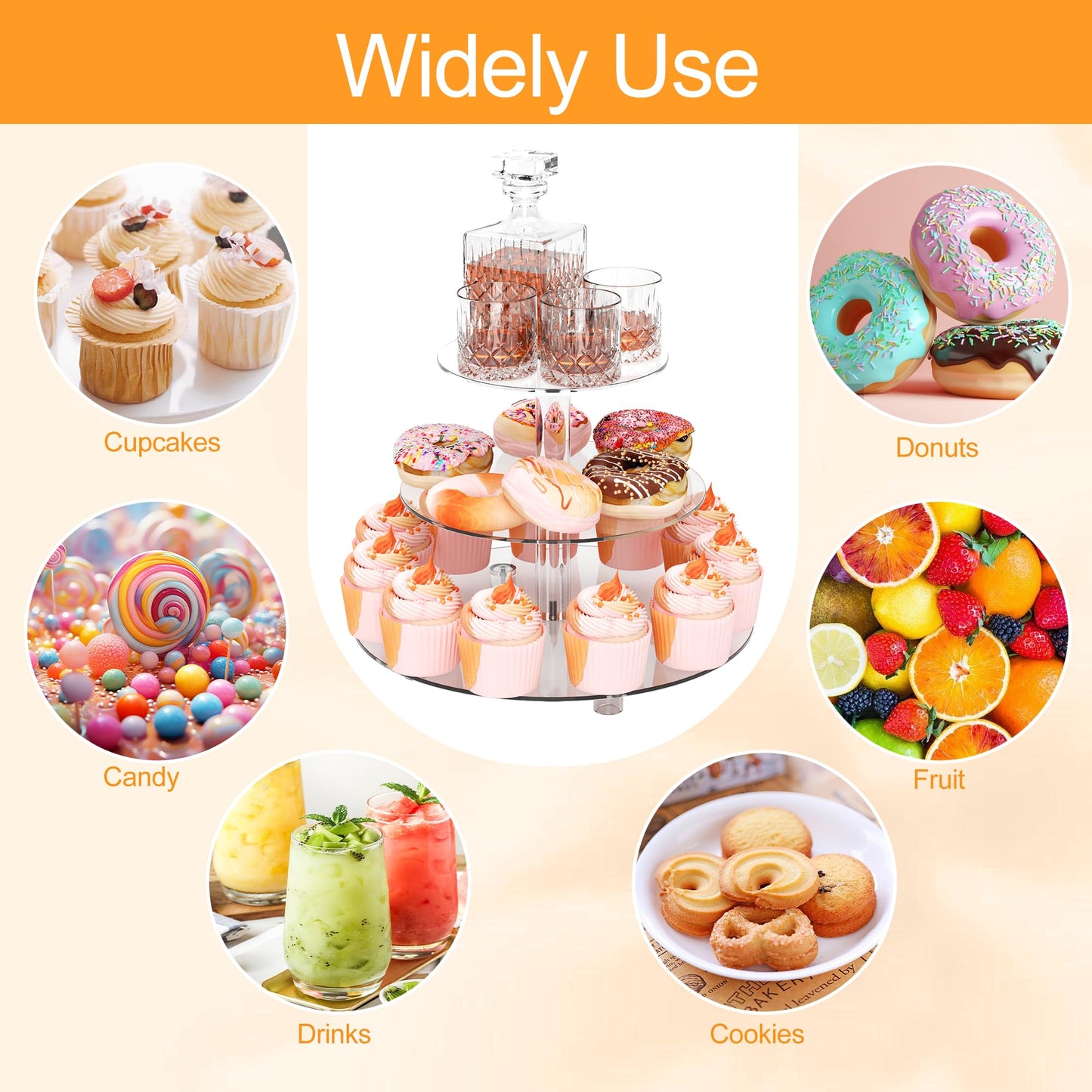 Acrylic Cupcake Stand, Clear Dessert Tower Holder Display with Base for Wedding, Party, Baby Shower