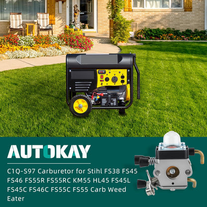 AUTOKAY C1Q-S97 Carburetor for Stihl FS38 FS45 FS46 FS55R FS55RC KM55 HL45 FS45L FS45C FS46C FS55C FS55 Carb Weed Eater with Air Fuel Filter Tune-up Kit