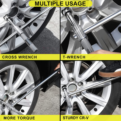 Spurtar 25" Extended Lug Wrench, Heavy Duty Lug Nut Remover Tool, Universal 4 Way Tire Iron Wrench with Standard Sockets (17/19, 21/23mm) and Oxford Storage Bag