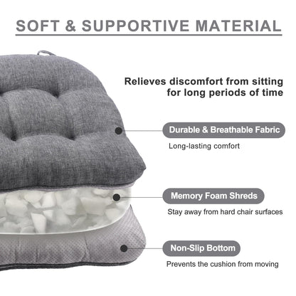 Battilo Chair Cushions Set of 2 for Reading Seats, Seat Cushions for Kitchen Dining Chairs with Non-Slip Backing, Indoor/Outdoor Waterproof Chair Seat Pads with Ties, 40cm x 40cm x 10cm, Dark Grey