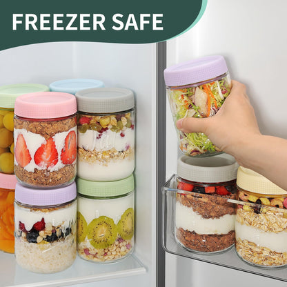 Xyptorix 4-Pack 16oz Overnight Oats Containers with Airtight Lids - Glass Mason Jars with Measurement Marks for Yogurt, Meal Prep & Chia Pudding, Stackable & Leakproof