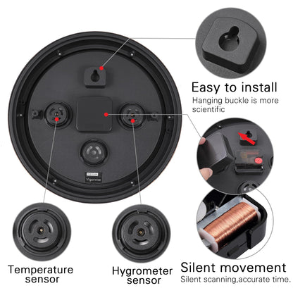 Vigorwise 12 inch Outdoor Wall Clock, Plastic Waterproof Wall Clock with Temperature & Humidity, Water Resistant Wall Clock, Silent Wall Clock for Patio Garden Bathroom, Dark Brown