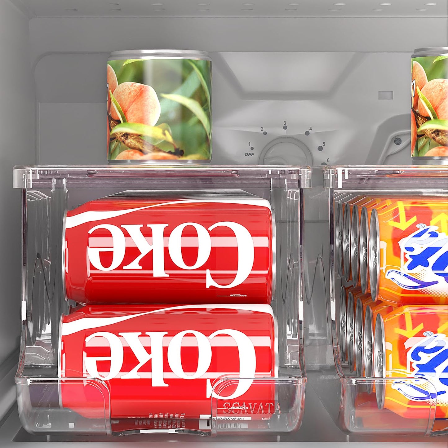 SCAVATA Stackable Refrigerator Organizer, Soda Can Dispenser Pop Cans Container Beverage Holder with Lid for Fridge, Freezer, Kitchen, Clear Plastic Storage Bins-Holds 10 Cans Each (Clear)