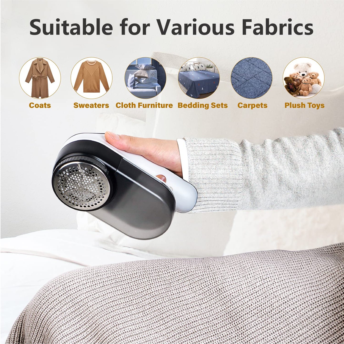 BAICIWE Electric Lint Remover, Rechargeable Fabric Shaver, Sweater Shaver for Clothes and Furniture with 3-Speeds and Battery Led Digital Display,2 Replaceable 6-Leaf Blades,Wall Mounted Storage Box