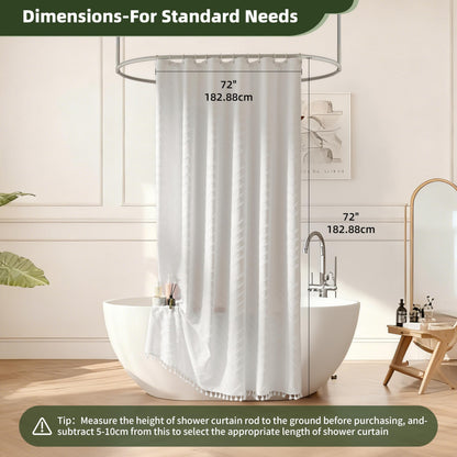 Boho Shower Curtain White Tassel Woven Fabric Shower Curtain Modern Farmhouse Textured Tufted Chevron Striped Minimalist Bathroom Hotel 72 x 72 White