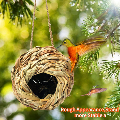 Puninoto Humming Bird Houses for Outside Hanging, Natural Grass Hanging Bird Hut, Hand Woven Hummingbird Nest, Large Wren Finch Bird House for Garden Window Outdoor Home Decoration, 3 Pack