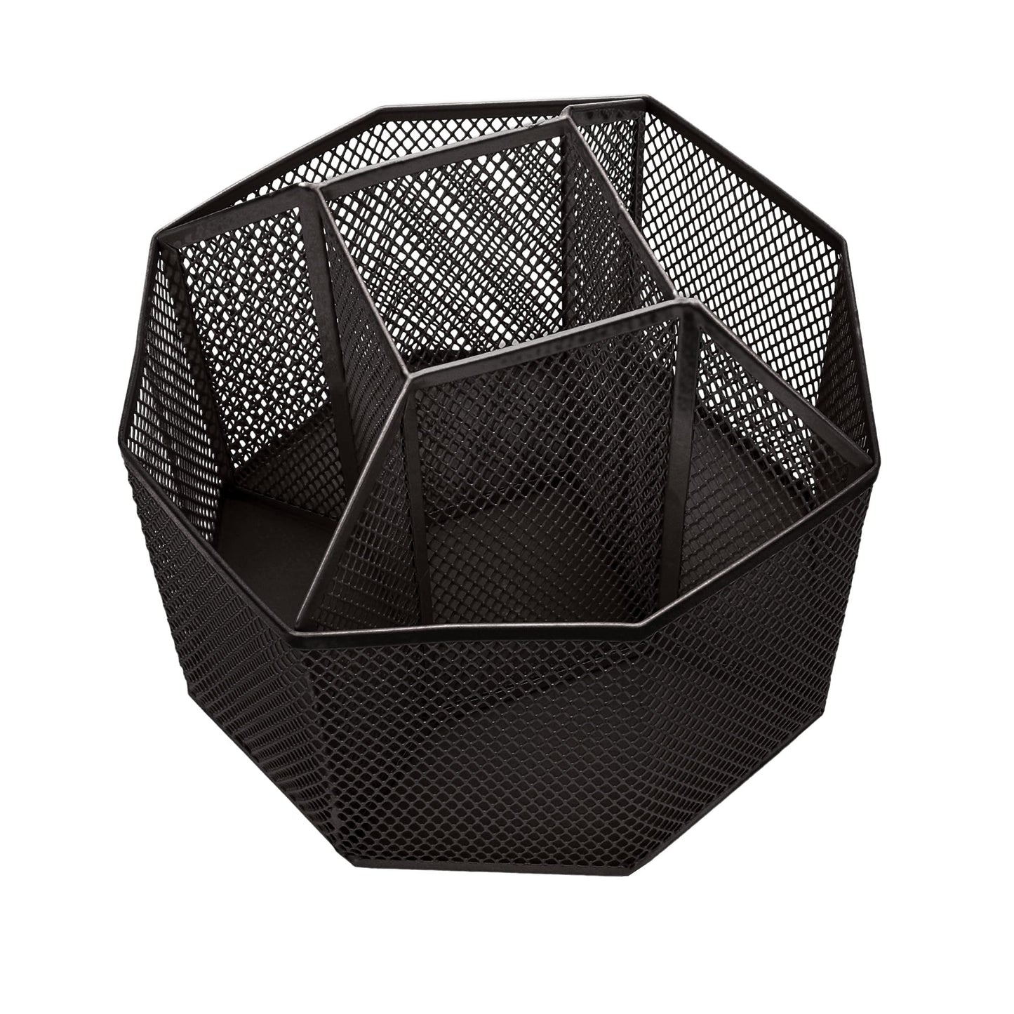 Annova Mesh Desk Organizer Rotate with 5 Compartments Spinning Tidy Candy/Pen Holder Office, Art Supply, Storage, Classroom, Home (Black)