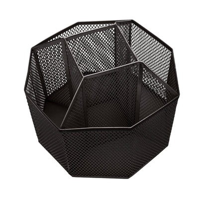 Annova Mesh Desk Organizer Rotate with 5 Compartments Spinning Tidy Candy/Pen Holder Office, Art Supply, Storage, Classroom, Home (Black)