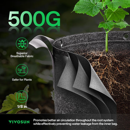 VIVOSUN 5-Pack 7 Gallon Grow Bags, 500G Thick Nonwoven Fabric Pots with Strap Handles, Multi-Purpose Rings, for Low Stress Plant Training Fruits, Vegetables, and Flowers