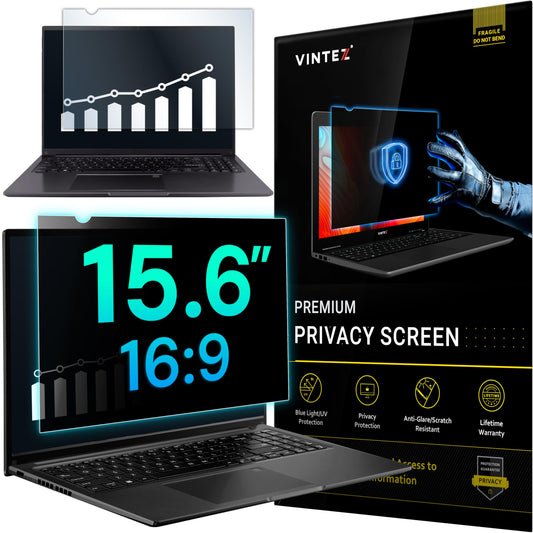 VINTEZ 15.6 Inch 16:9 Privacy Screen for Computer Monitor and Laptop - Anti Glare Protector Film Blue Light Filter Eye Protection - Computer Screen Privacy Shield, [1 Pack]