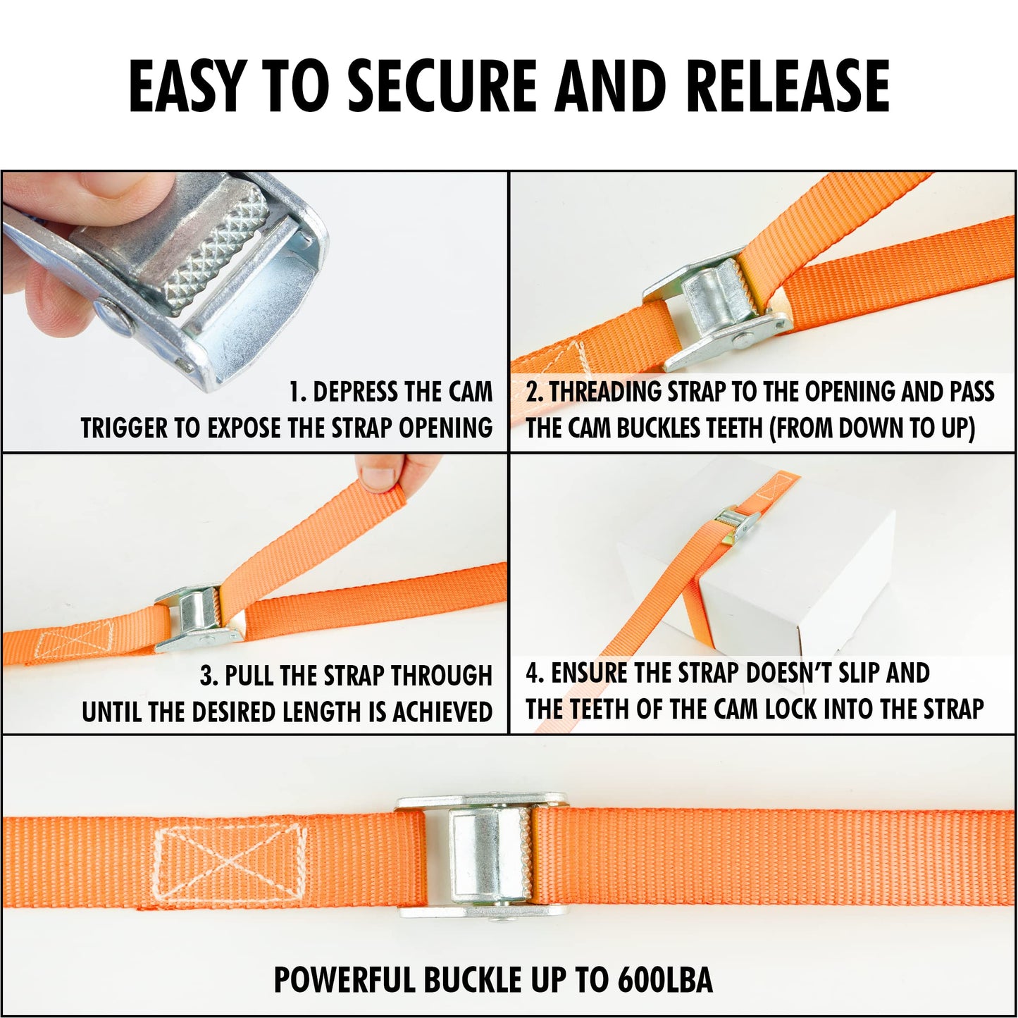 Cartman 1 inch x 12'Lashing Straps Cargo Tie-Down Strap Up to 600lbs, 10pk in Carry Bag, Orange