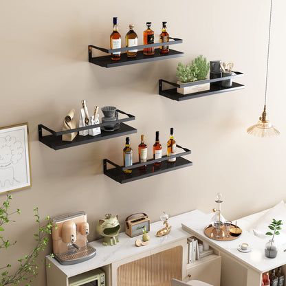 Black Floating Shelves Wall Mounted, Bathroom Wall Shelf with Towel Bar, Wood Decor Rustic Floating Shelves Set of 2, Storage Shelves for Kitchen, Bathroom, Laundry Room etc (Black)