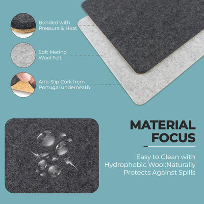 BeaverPeak Merino Wool Mouse Pad, No Logo - 11.5" x 8.75" - Antimicrobial Felt Mouse Pad - Anti Slip Cork, Black Mousepad, Soft Merino Wool and Cork | Made in Canada, Zero Polyester (Black)