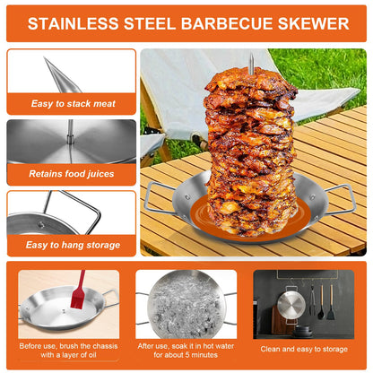 Al Pastor Skewer for Grill, Stainless Steel Vertical Skewer, Brazilian Vertical Spit Stand with 3 Removable Spikes(8”/10"/12”)& Brushes, for Tacos Al Pastor, Shawarma Kebabs Smoker Oven BBQ Dishes