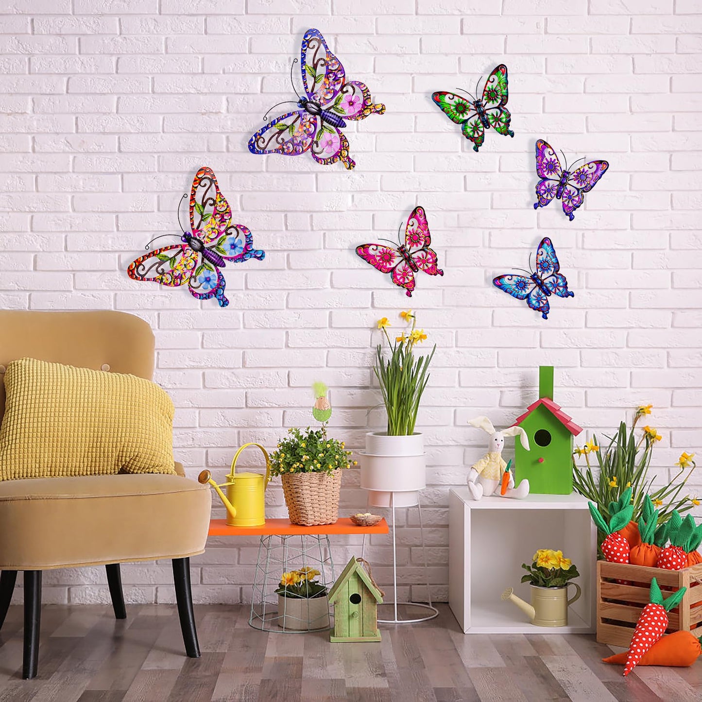 6Pcs Metal Butterfly Wall Decor, 14Inch/9Inch Outdoor Butterfly Wall Art for Fence Garden Yard Room Patio Balcony Decorations