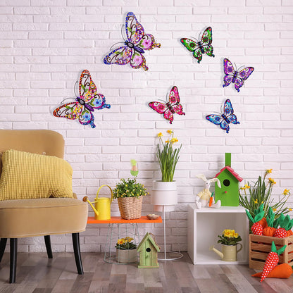 6Pcs Metal Butterfly Wall Decor, 14Inch/9Inch Outdoor Butterfly Wall Art for Fence Garden Yard Room Patio Balcony Decorations