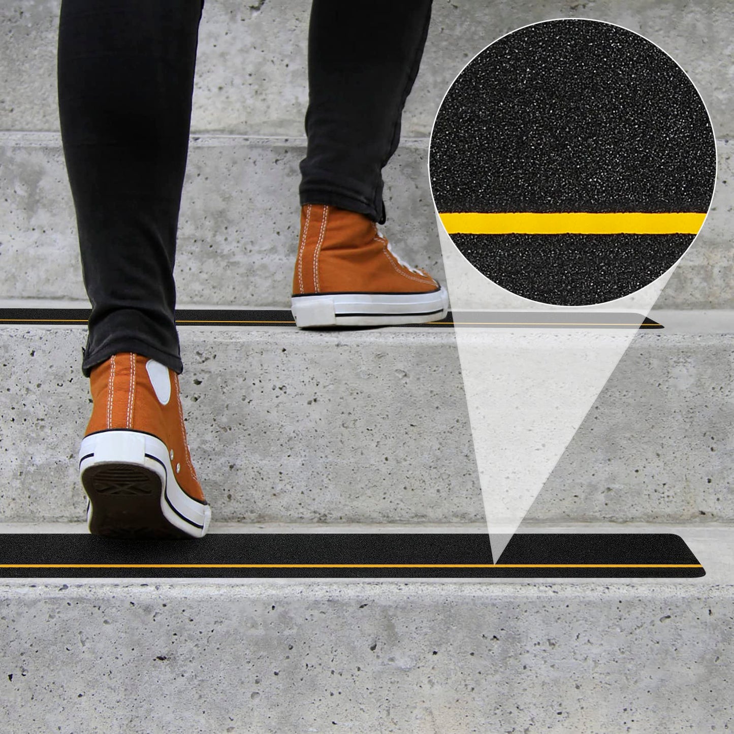 SinoPack Anti Slip Tape with Yellow Reflective Strips (10-Pack) 4'' x 30'' Waterproof Non Skid Tapes, Best Grip Non Slip Strips Tape High Traction Friction Abrasive Adhesive for Stairs Step