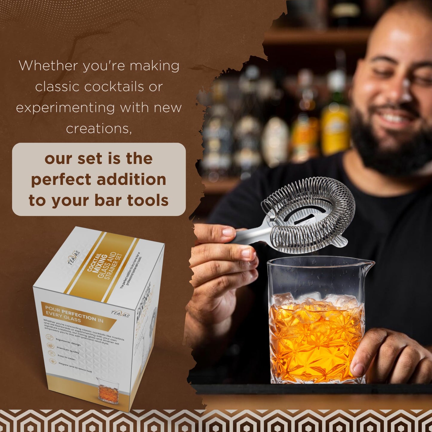 TEAVAS Cocktail Mixing Glass Set with Hawthorne Strainer - Mixology Pitcher for Stirrer Cocktails - Bartender Kit - Birthday Gifts for Friends & Family