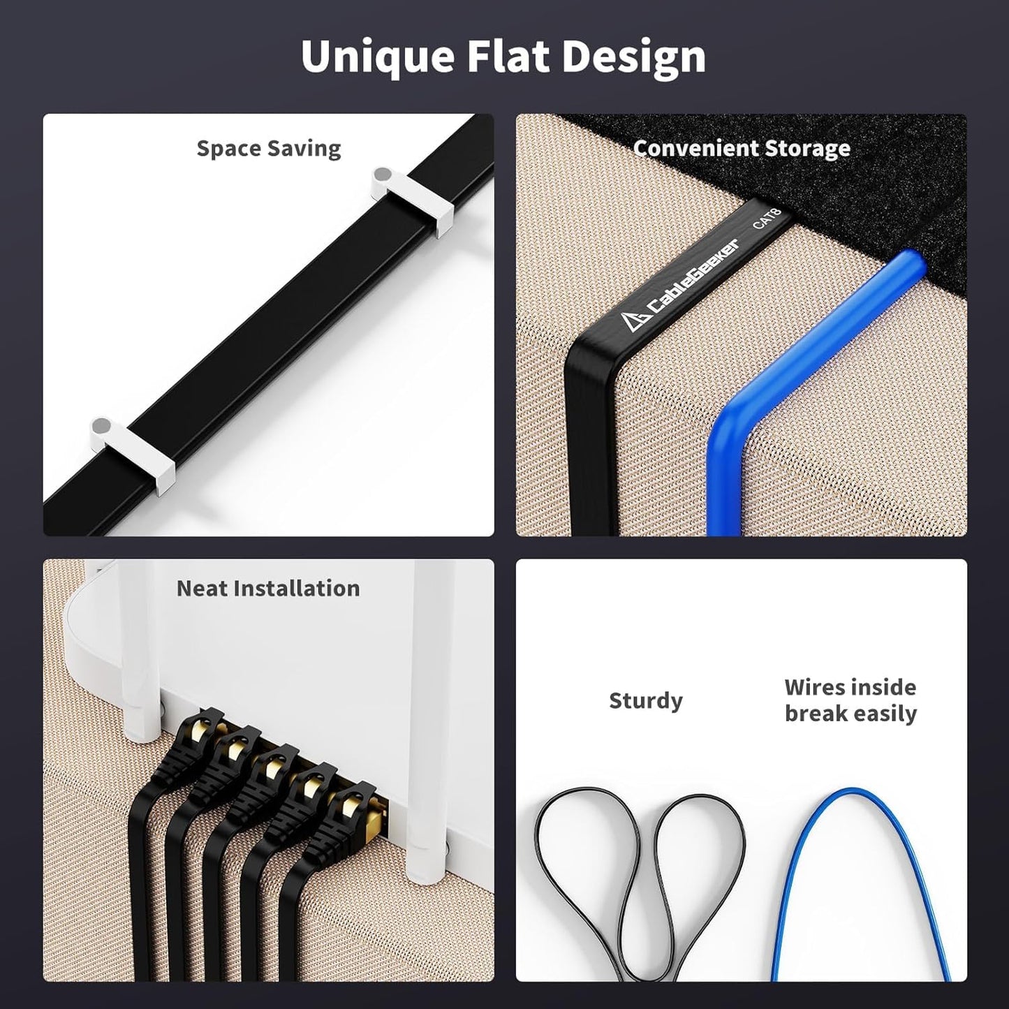 Cat8 Ethernet Cable 7ft 5Pack Black, 2000MHz 40Gbps High Speed LAN Cord, RJ45 Flat Cat 8 Patch Cable for Modem/Router/PC/PS5/Xbox, Black Connectors