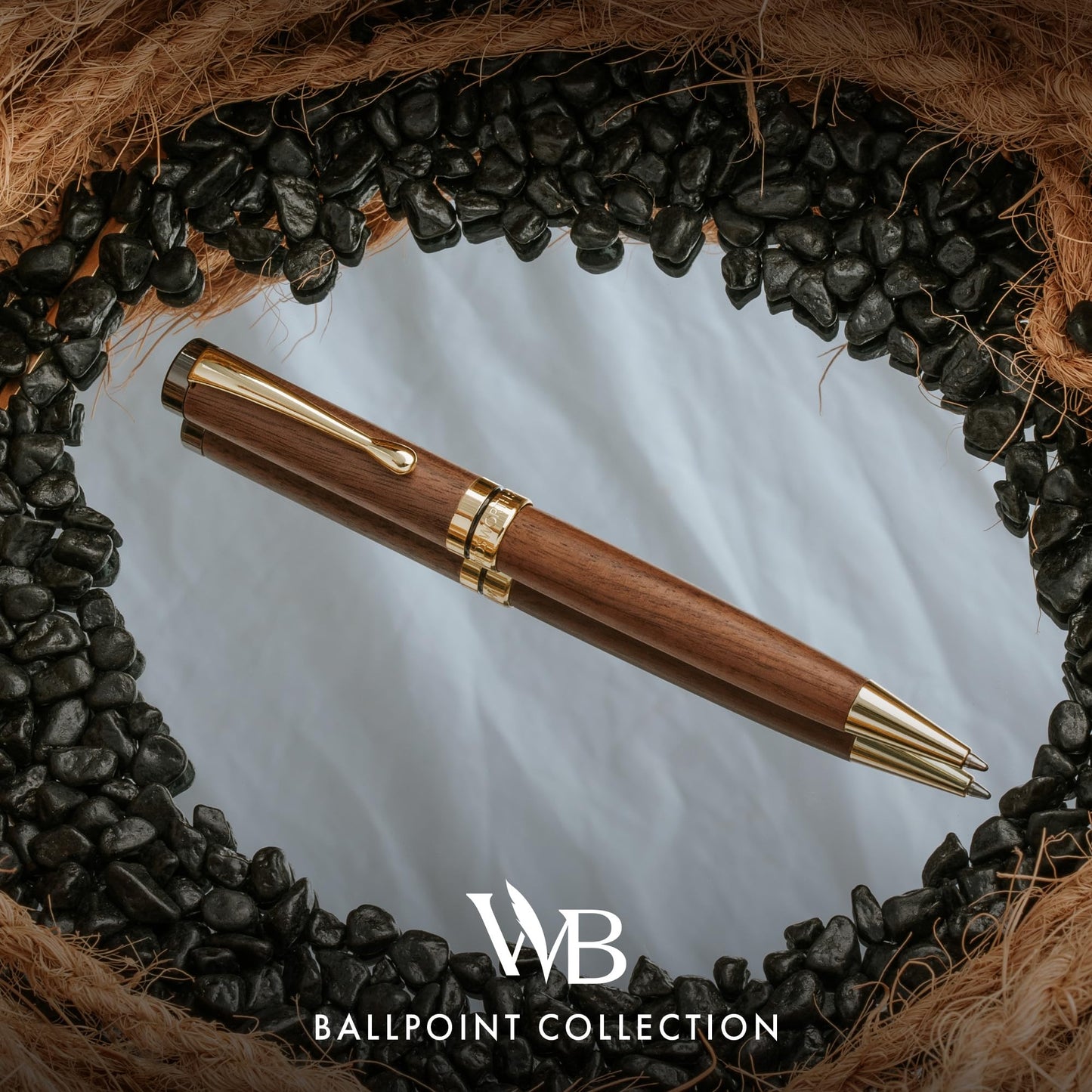 Wordsworth and Black Ballpoint Pen Set - Stunning Luxury Pen Bamboo Brownwood Gold Finish, Refillable, Best Ball Pen for Men & Women, Black Ink Refill, Elegant, Point Pen
