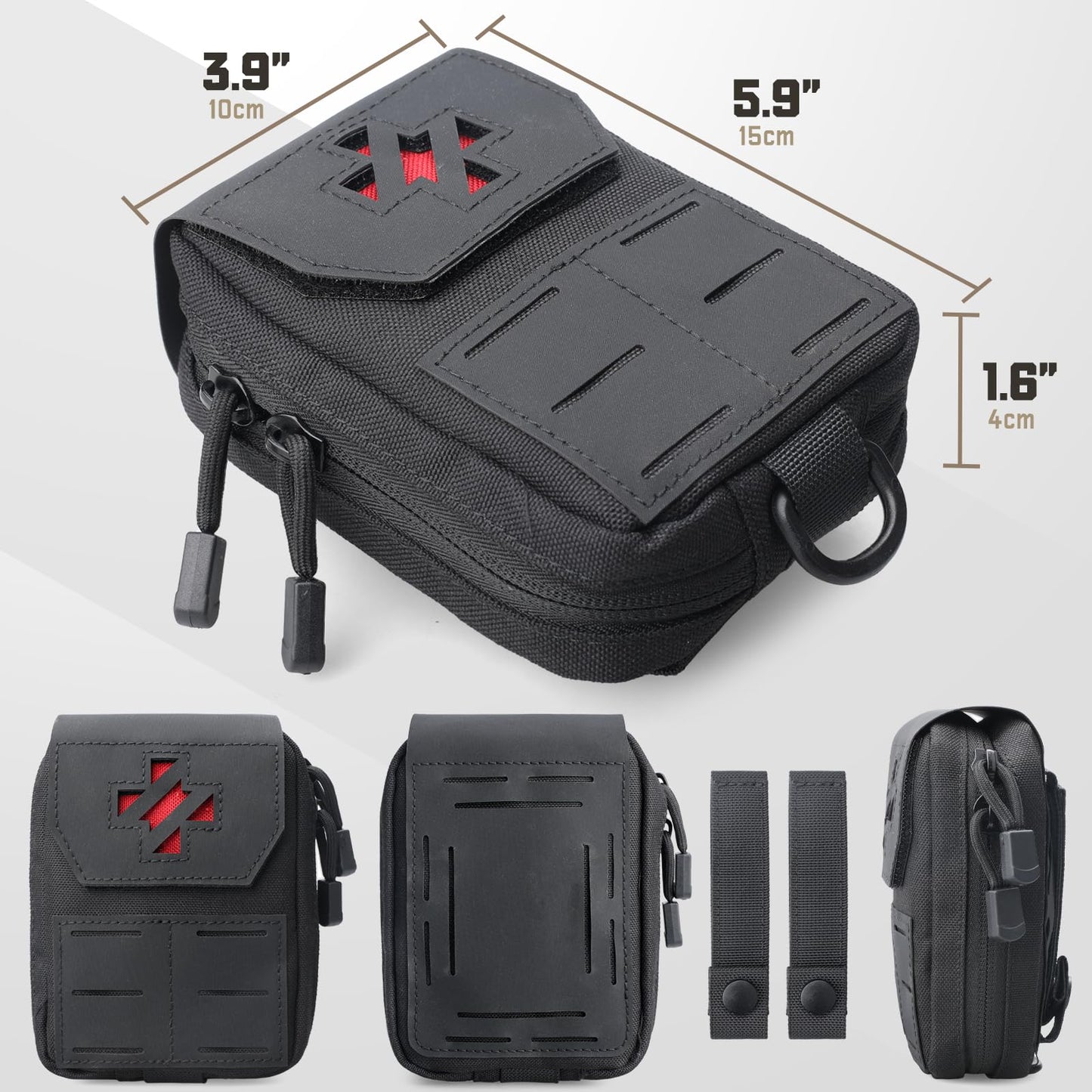 WYNEX Molle IFAK First Aid Pouch, Tactical Trauma Pouch MED EMT Belt Pouch Small Portable Utility Emergency Survival Pack with Immediate Identify Cross for Belt Vest