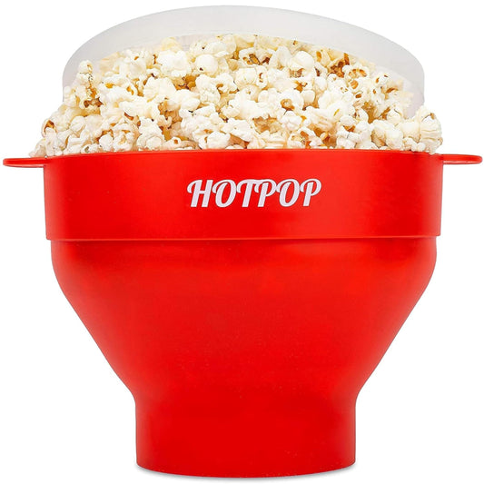 The Original Hotpop Microwave Popcorn Bowl Popper, Silicone Popcorn Maker, Collapsible Bowl and Dishwasher Safe- 20 Colors Available (Red)