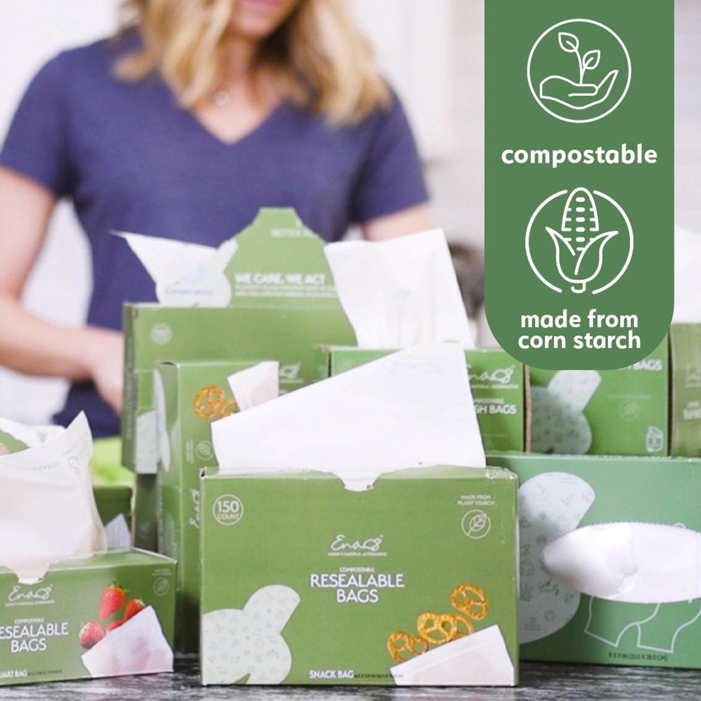 100% Compostable Food Storage Bags [Gallon 50 Pack] Eco-Friendly Freezer Bags, Resealable Bags, Heavy-Duty, Reusable, Off-White by Earth's Natural Alternative