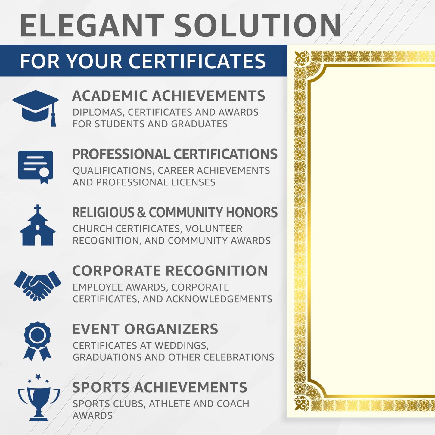 50 Sheets Gold Foil Certificate Paper 8.5 x 11 for Printing - Blank Certificate Papers for Award Certificates & Diploma Paper - Premium Award Papers Cardstock for Awards & Certificates Graduation
