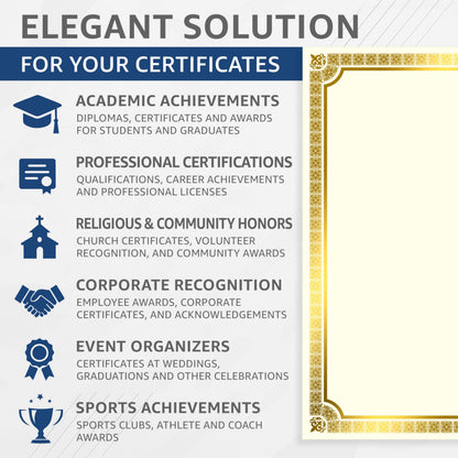 50 Sheets Gold Foil Certificate Paper 8.5 x 11 for Printing - Blank Certificate Papers for Award Certificates & Diploma Paper - Premium Award Papers Cardstock for Awards & Certificates Graduation