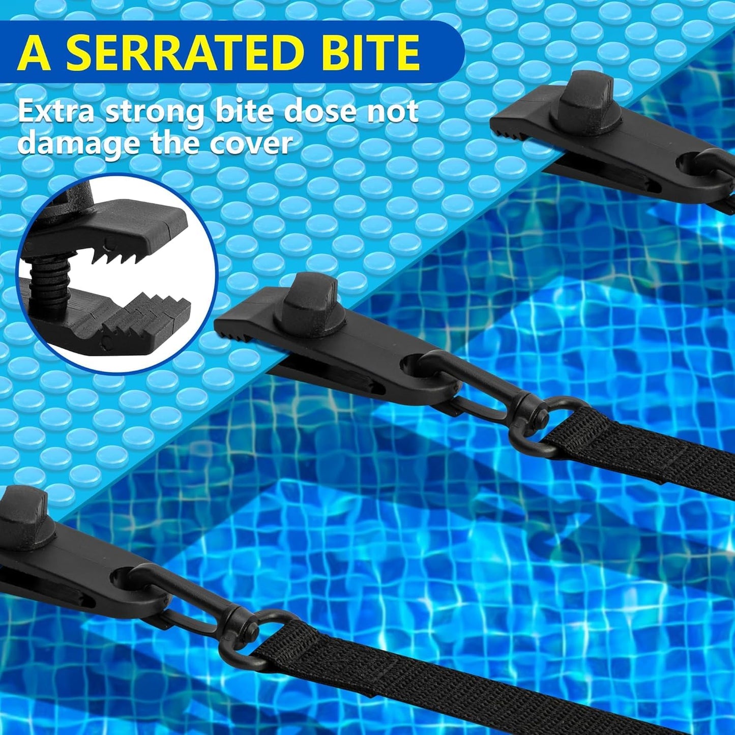 codree 36 Pcs Pool Solar Cover Reel Attachment Kit, Inground Swimming Pool Solar Cover Straps and Clips, Solar Blanket Strap Kit Including 12 Straps with Hooks, 12 Clips and 12 Touch Fastener