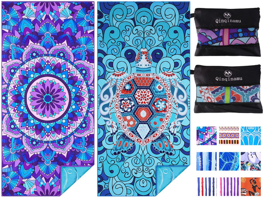 2 Pack Microfiber Oversized Lightweight Beach Towel 71"x32" Extra Thin Large Sand Free Towels Travel Swim Pool Yoga Gym for Adults Women Men Beach Essentials Accessories Vacation Gift