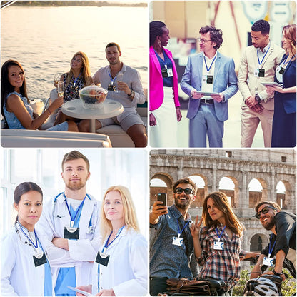 FZENeast Badge Holder with Lanyard，50 PCS Clear Waterproof Horizontal id Holder with 50 PCS Flat Neck Blue Badge Lanyards for Business Office School