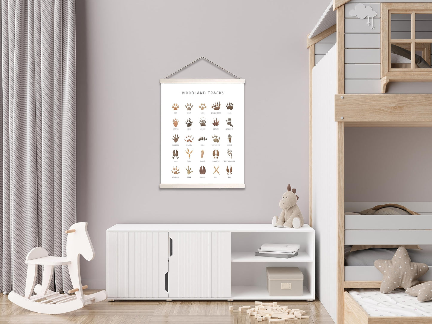 AWISBI Woodland Animal Tracks Hanging Poster, Woodland Nursery Decor 16x20 Inch, Animal Tracks Canvas Artwork, Forest Nursery Decor, Boy Nursery Wall Decor For Kids