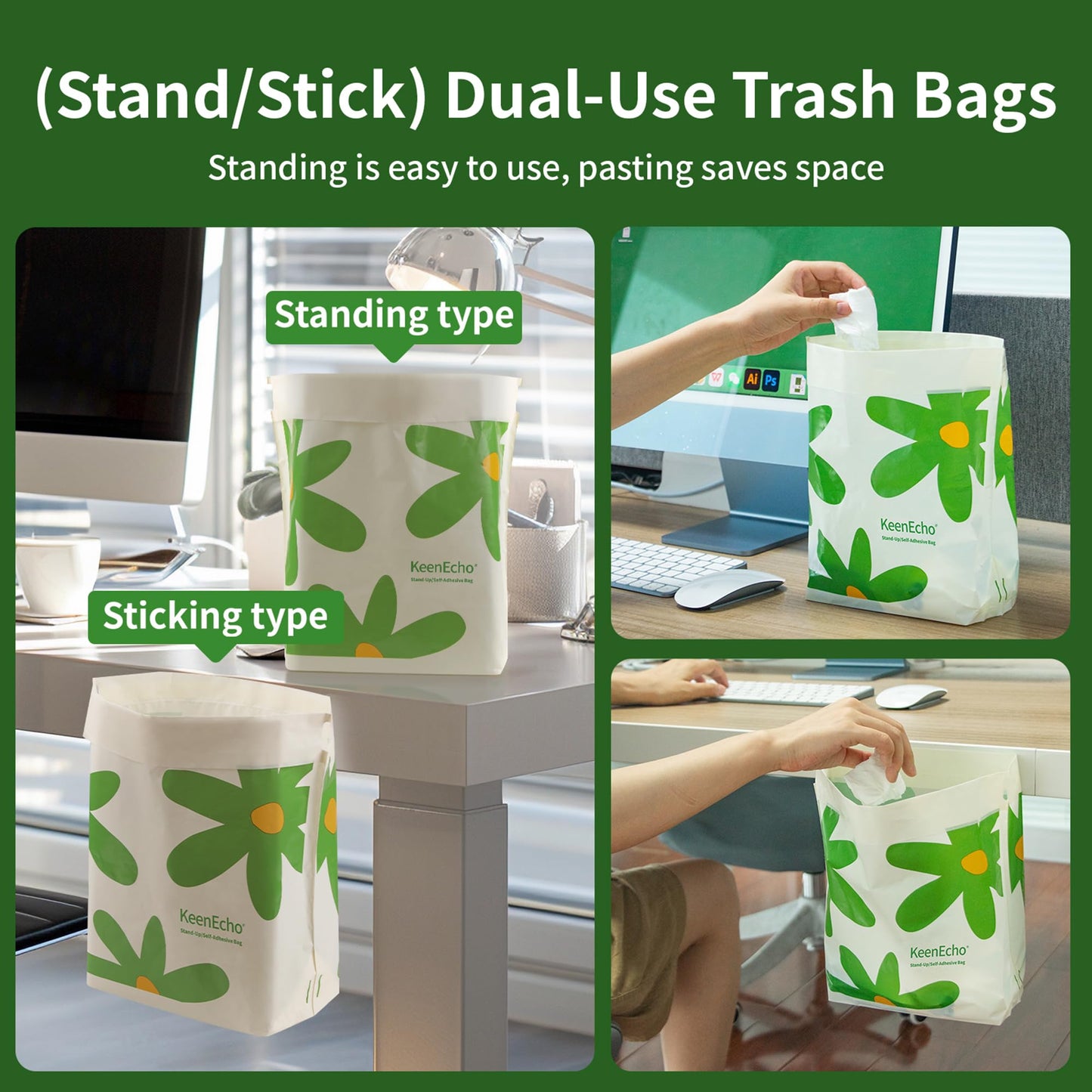 Car Trash Bags Stand-up and Self-Adhesive Dual-Purpose Portable Disposable Garbage Bags Suitable for Car,Boat, Plane,Home and Office, 60pcs