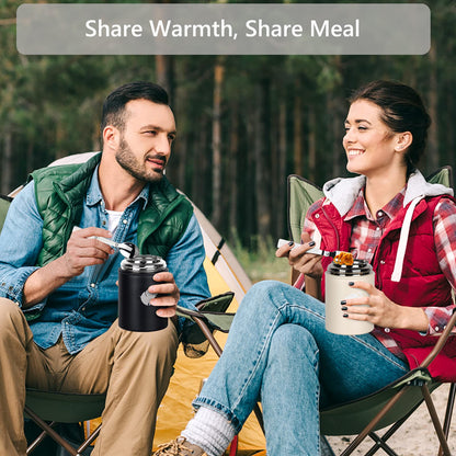 Thermo Food Container - Insulated Food Container With Foldable Fork& Spoon, Leak Proof Food Thermo, Portable Wide Mouth Soup Container With Handle For Outdoors Indoors Office Picnic (Black, 17OZ)
