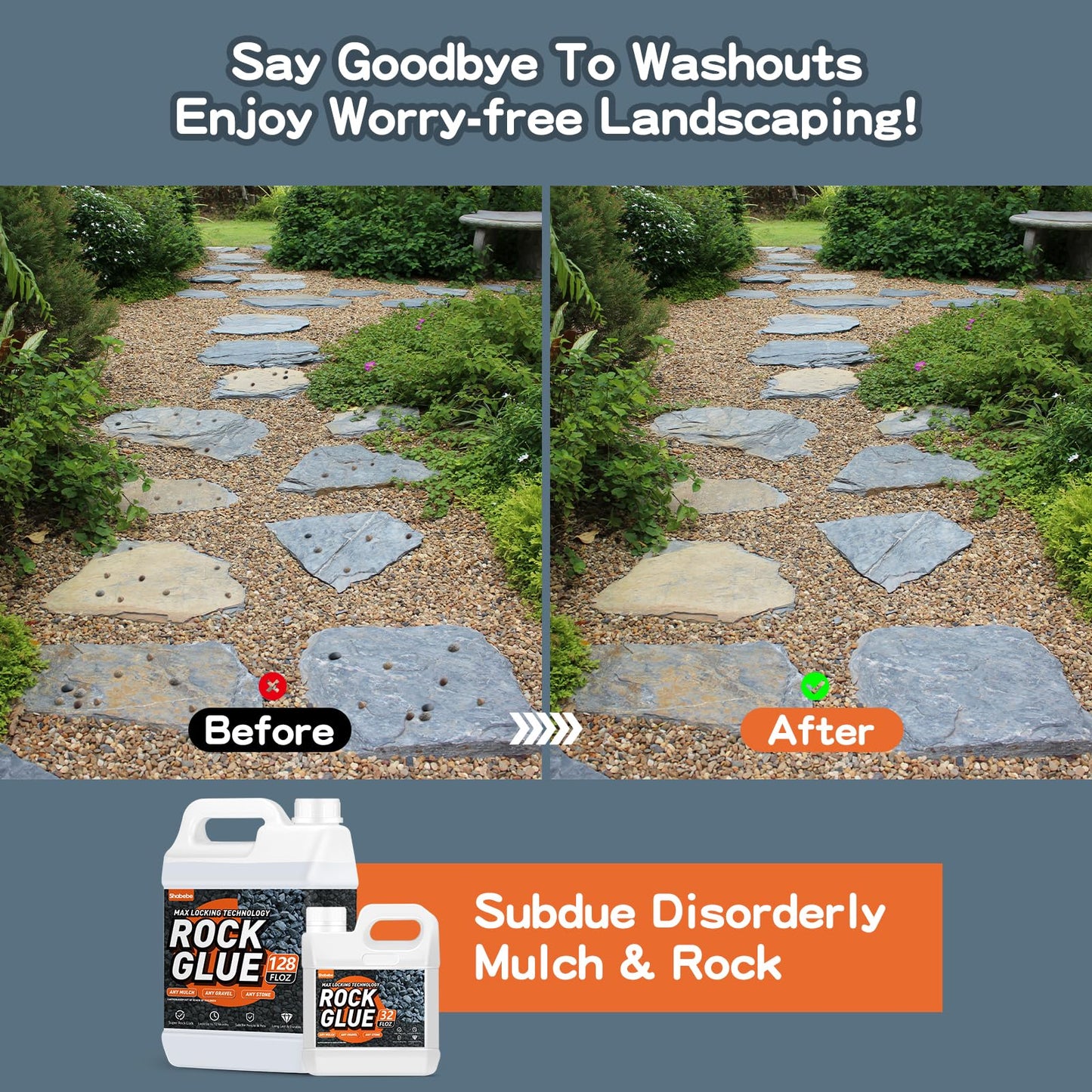 Rock Glue, 32OZ Mulch Glue for Landscaping, Fast-Dry Strong Pea Gravel Stabilizer Landscape, Non-Toxic Long-Lasting Dries-Clear Strong Pea Gravel Binder for Pebble, Pine Straw for Outdoor Gardens