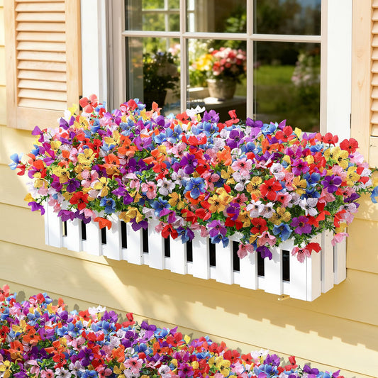 SHareconn 20 Bundles Artificial Flowers Outdoors Decoration, Fake Silk mums Eucalyptus Realistic UV Resistant Faux Plants for Outside Indoor Planter Porch Yard Home Spring Decor, Mix 8 Colors