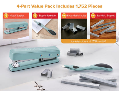 Bostitch Titan Heavy Duty Metal Stapler, 50 Sheet Capacity with 1250 Staples and Ergonomic Staple Remover, Jam Free Stapling, Full Strip Stapler for Desk, Office and Classroom, Sage