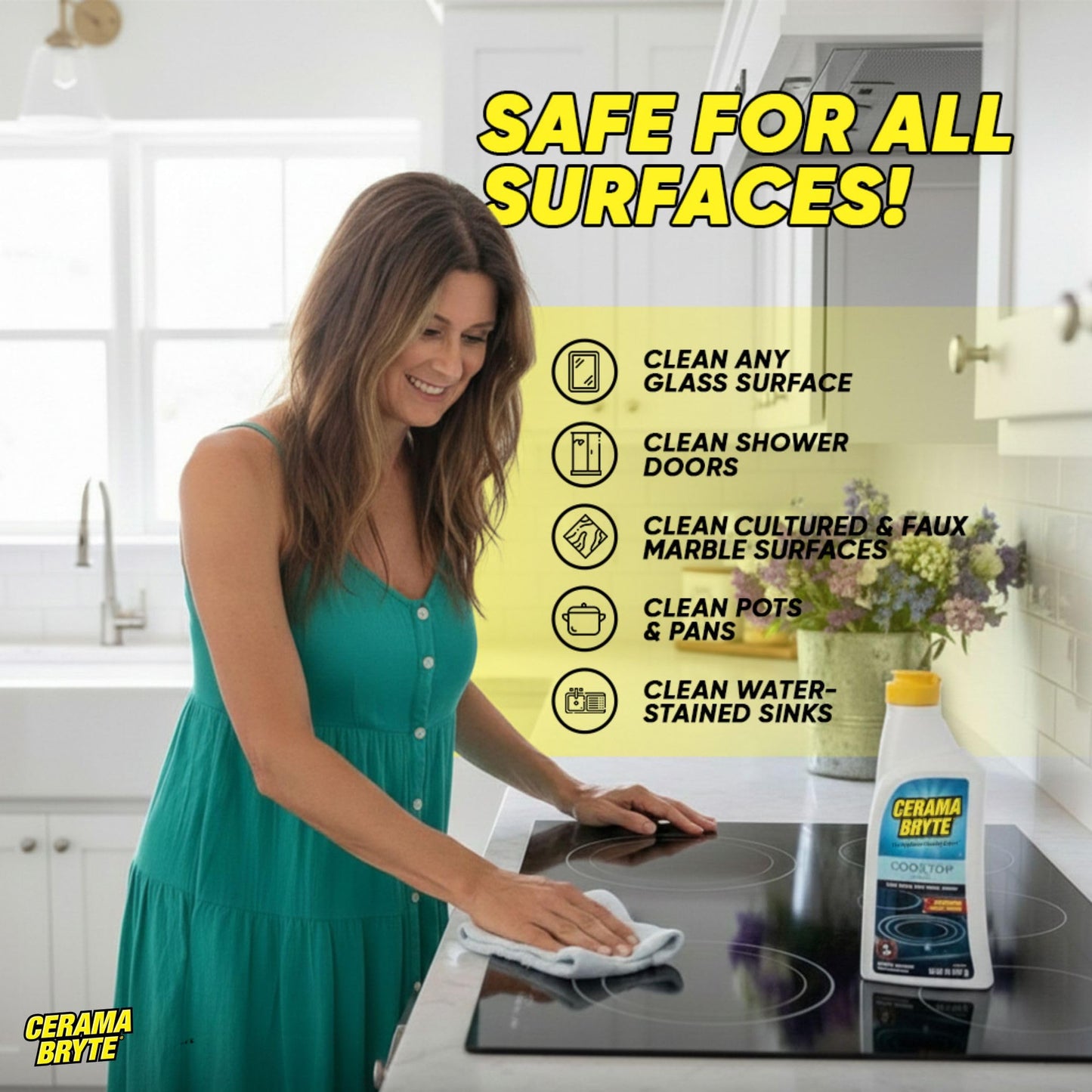 Cerama Bryte - Cooktop Cleaning Kit - Includes 10 oz. Bottle of Cerama Bryte Cooktop Cleaner, 1 Cleaning Pad and 1 Scraper