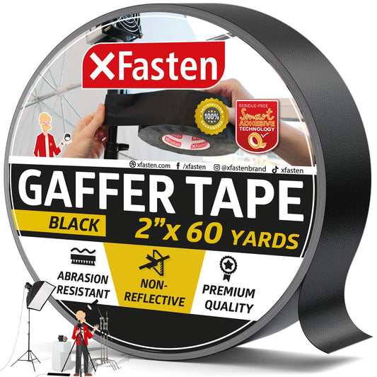 XFasten Black Gaffers Tape 2 Inch X 60 Yards, Multipurpose, No Residue Gaffer Tape, Black Gaff Tape 2 Inch for Photography, Indoor, Outdoor Locations
