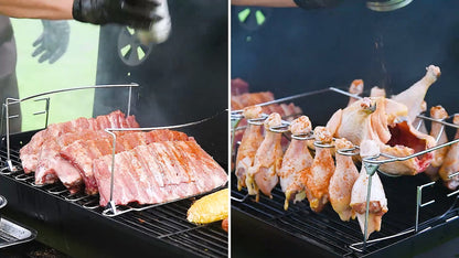 3-in-1 Rib Rack for Smoking & Chicken Leg Rack for Grill - Holds 6 Large Ribs, 12 Chicken Leg Wing, 1 Whole Chicken - Premium Foldable Space-Saving Chicken Drumstick Rib Racks for Grilling & Smoking