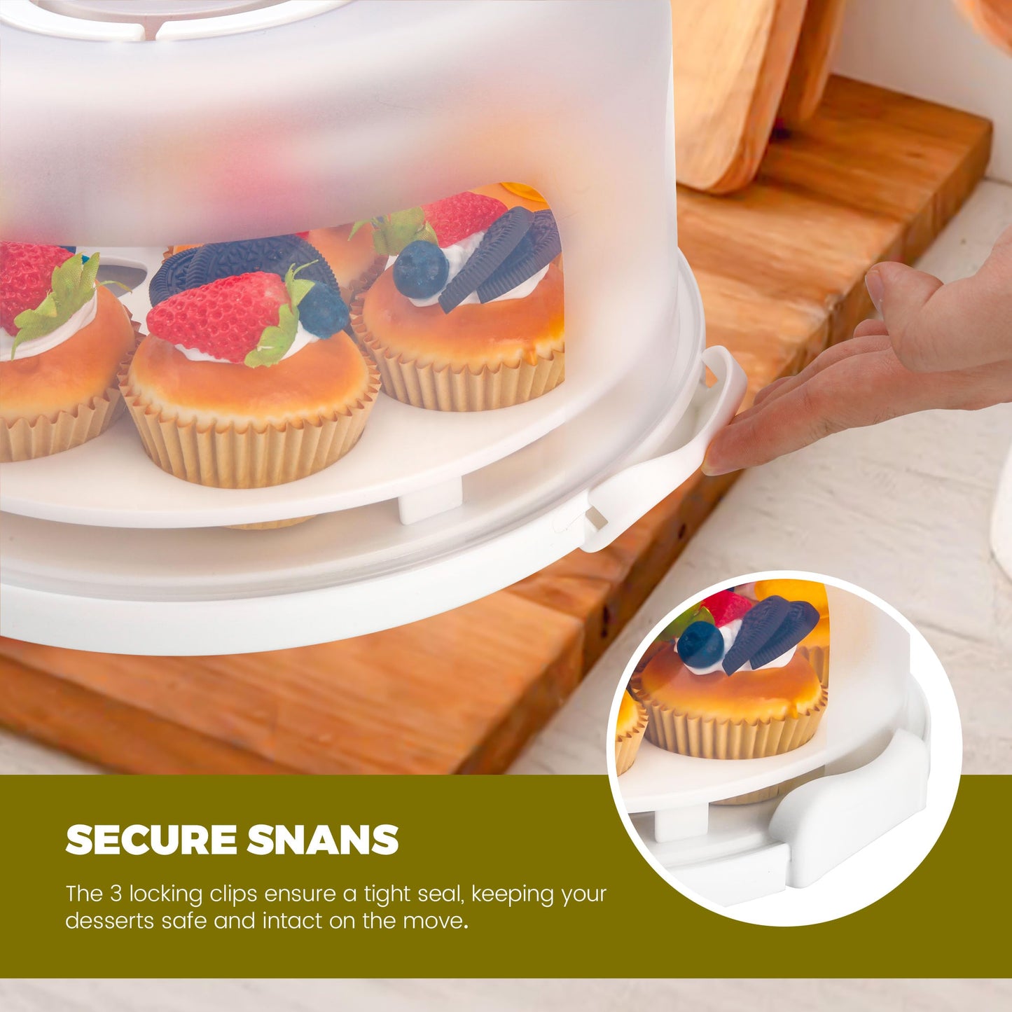 White Cake Containers with Lids Round Plastic Cupcake Holders 4-in-1 Multipurpose Cake Carrier Holder for 11 Inch Cake Pies Cupcake Eggs Fruit or Snack Transport