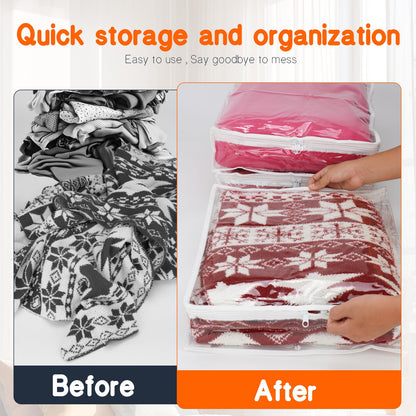 Clear Zippered Storage Bags Plastic Sweater Storage Bags with Zipper 6 Packs Clothing Organizer for Blankets Linen Sweater Bed Sheet Quilt Clothes Pillow (White, 15.7 x 13.8 x 3.9 Inch)
