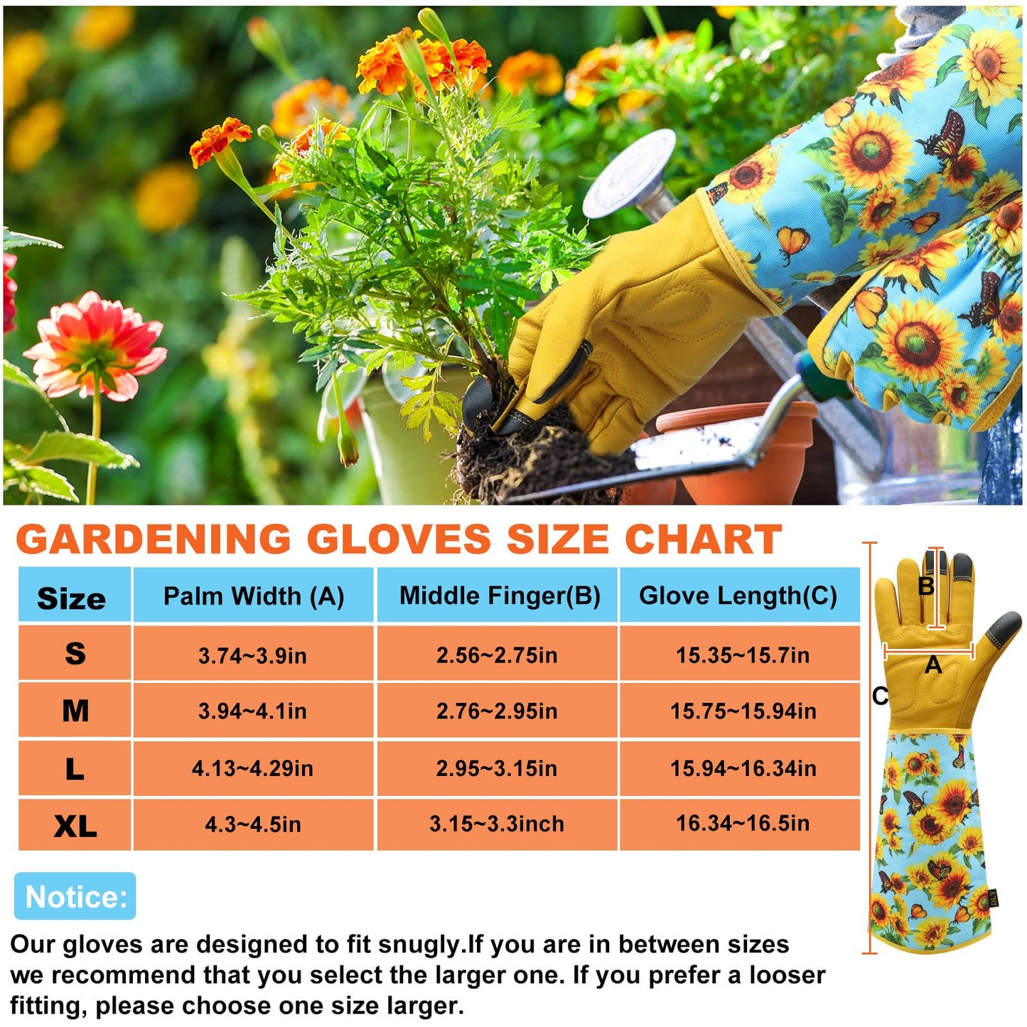 DLY Gardening Gloves for Women, Rose Gloves Gardening Thorn Proof, Long Garden Gloves for Women, Breathable Cowhide Leather Gauntlet (Medium, Blue)