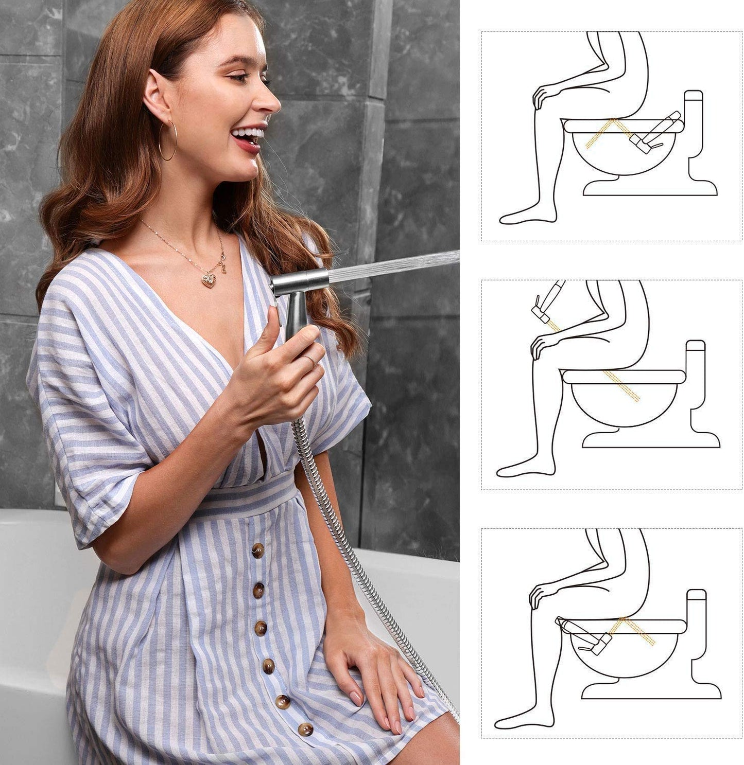 Bidet Toilet Sprayer Set - Stainless Steel Muslim Shower and Baby Cloth Diaper Sprayer Kit - with Faucet Splitter