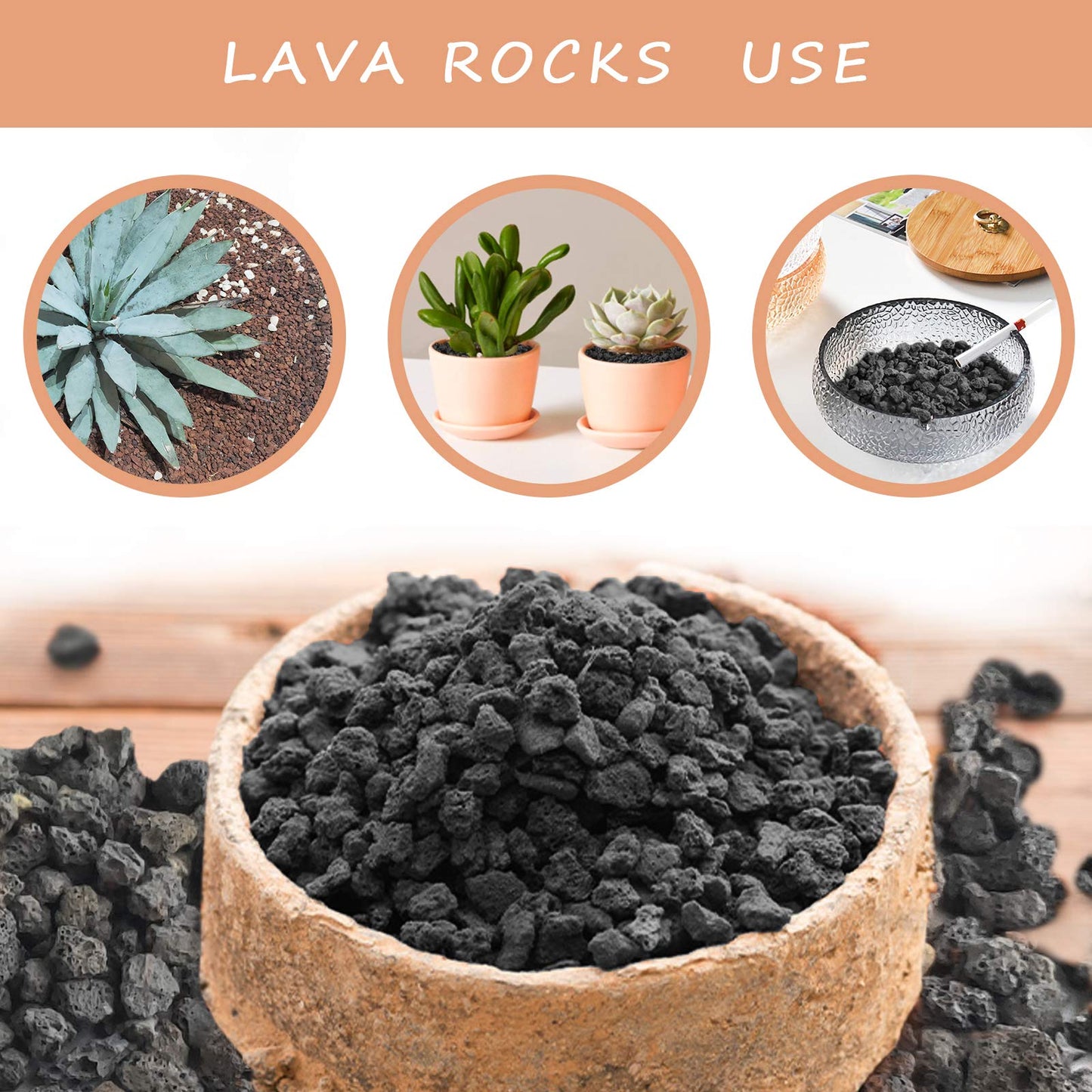 5LBS Black Lava Rocks for Plants -100% Pure Volcanic Rock No Dyes or Chemicals-Best Lava Stones Top Dressing for Cacti Succulents Plants,Bonsai-5lbs