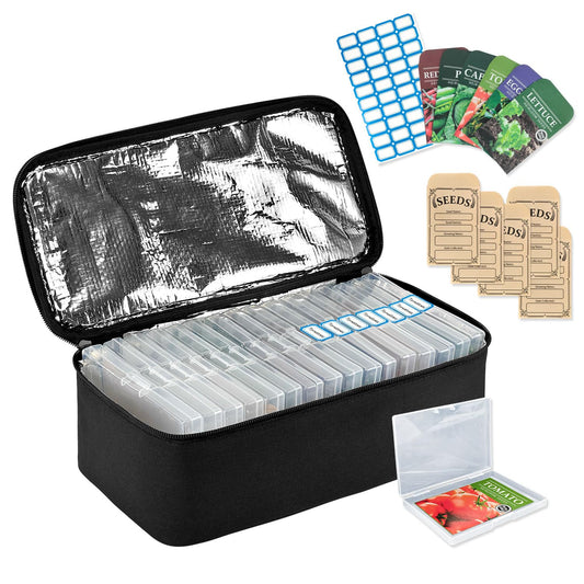 Boczif 16 Slot Seed Storage Organizer Box with Insulated Bag, Envelopes Bag and Label Stickers, Garden Seed Container for Packets, Plant, Flower, Vegetable