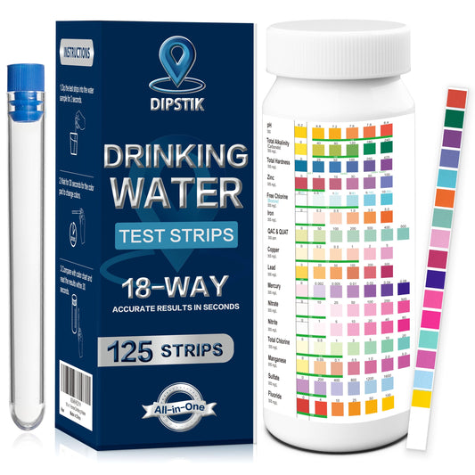 18 in 1 Home Drinking Water Test Kit-125 Water Quality Test Strips for Well Tap Test Kit,Water Testing Strips for Drinking Water Testing,Hardness,Alkaline,Chlorine, Lead,Iron, Copper,Fluoride