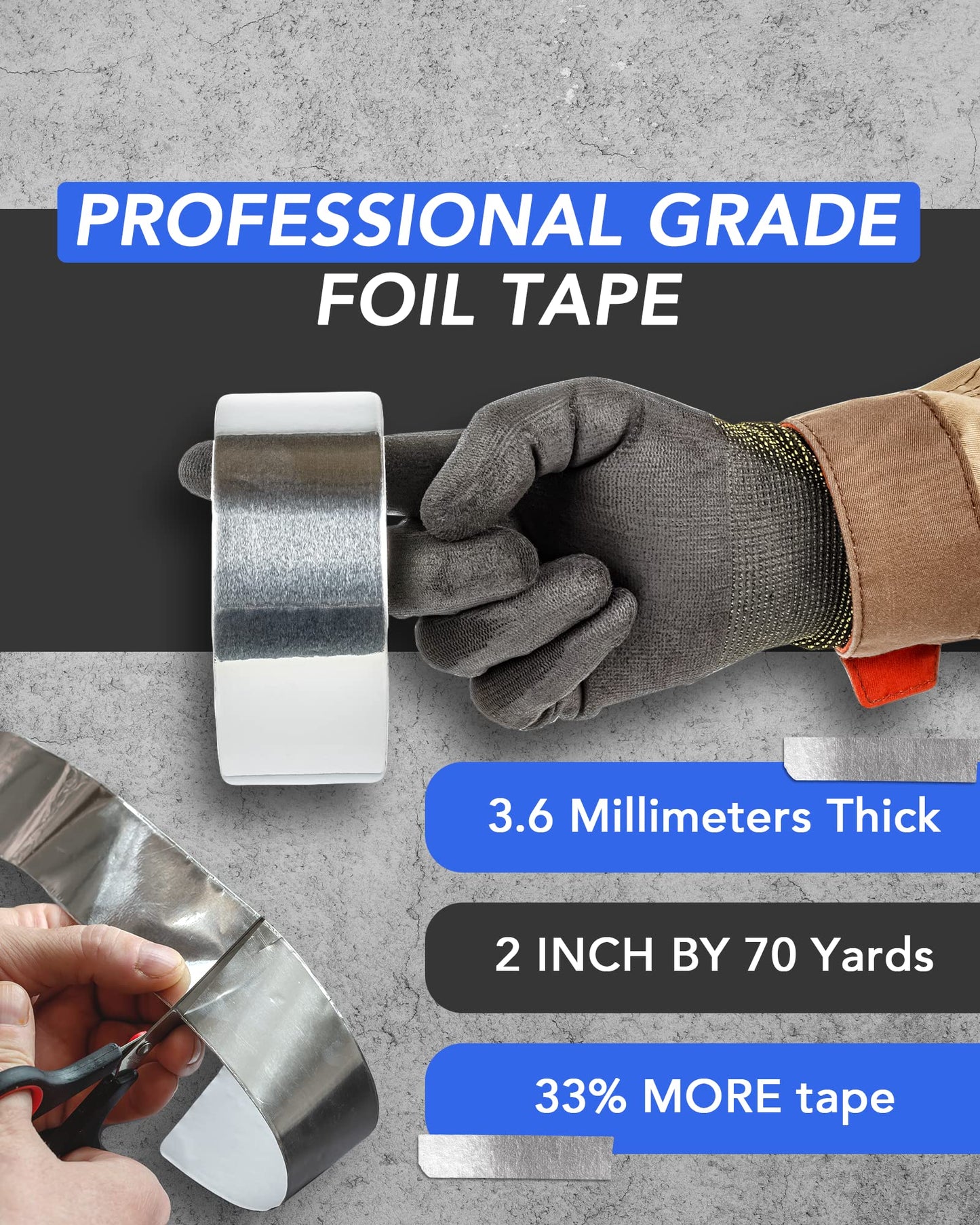 Tape Plus Professional Grade Aluminum Foil Tape - 2 Inch by 210 Feet (70 Yards) - Perfect for HVAC, Sealing & Patching Hot & Cold Air Ducts, Metal Repair, and Much More