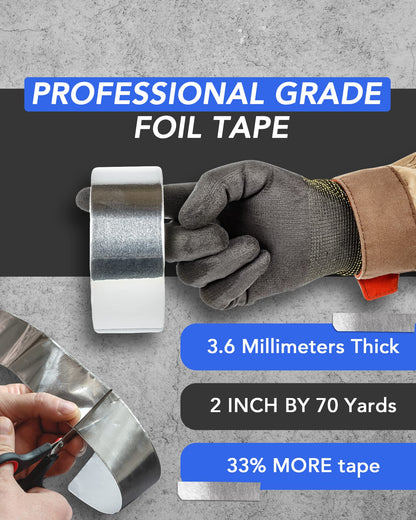 Tape Plus Professional Grade Aluminum Foil Tape - 2 Inch by 210 Feet (70 Yards) - Perfect for HVAC, Sealing & Patching Hot & Cold Air Ducts, Metal Repair, and Much More
